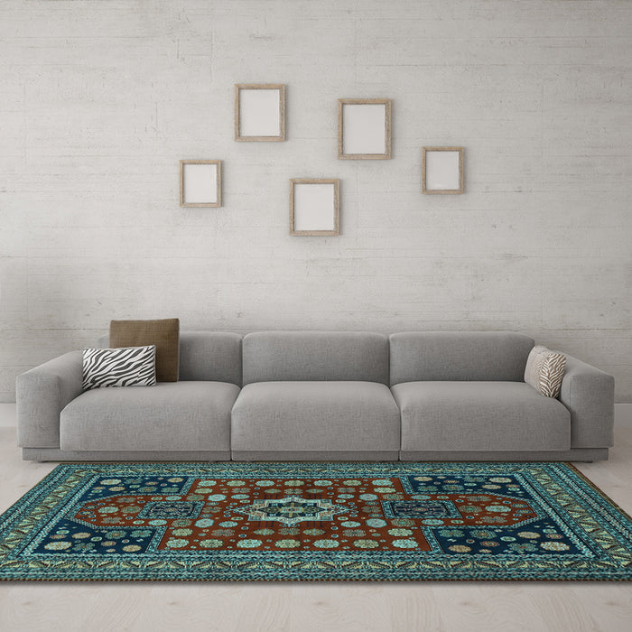 Machine Washable Persian Light Blue Traditional Rug in a Living Room, wshtr1595lblu