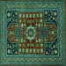 Square Machine Washable Persian Turquoise Traditional Area Rugs, wshtr1595turq