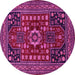 Round Machine Washable Persian Pink Traditional Rug, wshtr1595pnk