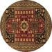 Round Persian Brown Traditional Rug, tr1595brn