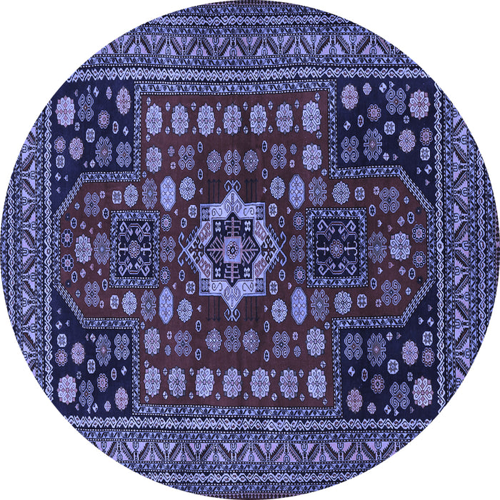 Round Machine Washable Persian Blue Traditional Rug, wshtr1595blu