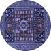 Round Machine Washable Persian Blue Traditional Rug, wshtr1595blu