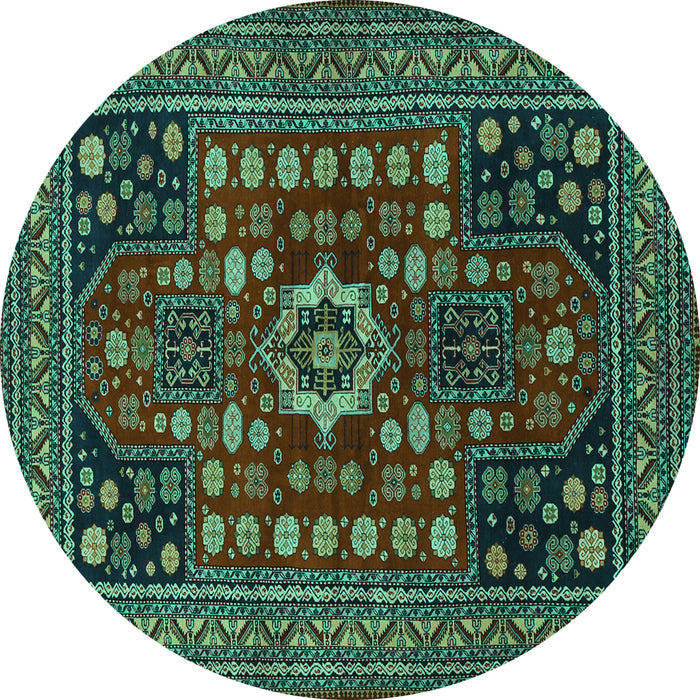 Round Machine Washable Persian Turquoise Traditional Area Rugs, wshtr1595turq