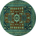 Round Machine Washable Persian Turquoise Traditional Area Rugs, wshtr1595turq