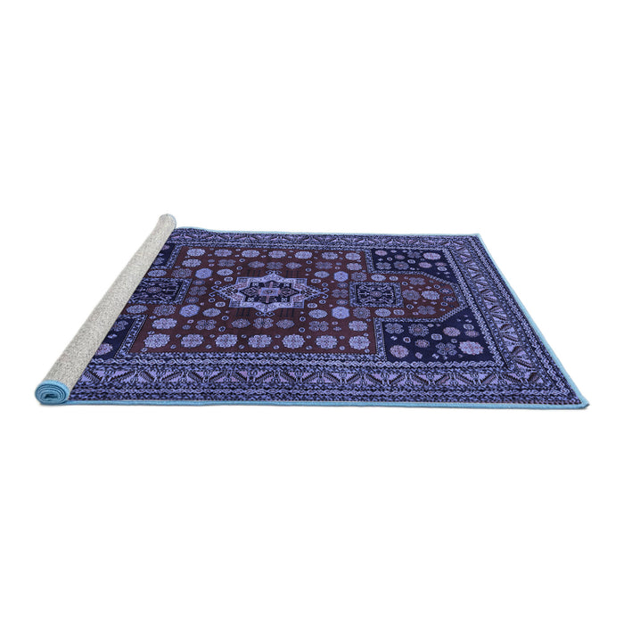 Sideview of Machine Washable Persian Blue Traditional Rug, wshtr1595blu