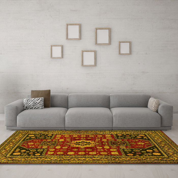 Machine Washable Persian Yellow Traditional Rug in a Living Room, wshtr1595yw
