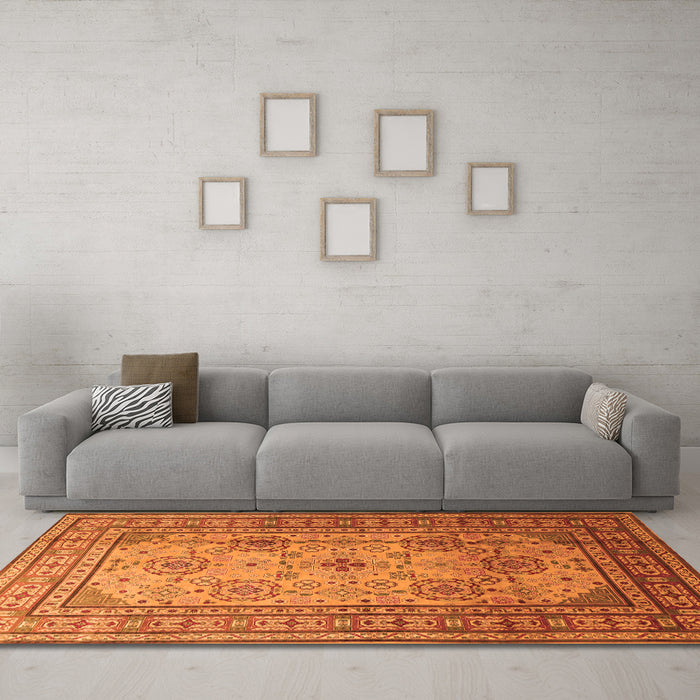 Machine Washable Persian Orange Traditional Area Rugs in a Living Room, wshtr1596org