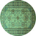 Round Machine Washable Persian Turquoise Traditional Area Rugs, wshtr1596turq