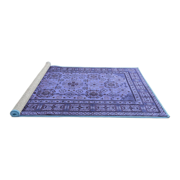 Sideview of Machine Washable Persian Blue Traditional Rug, wshtr1596blu