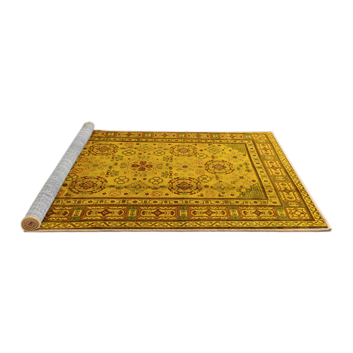 Sideview of Machine Washable Persian Yellow Traditional Rug, wshtr1596yw