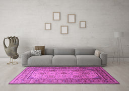 Machine Washable Persian Purple Traditional Area Rugs in a Living Room, wshtr1596pur