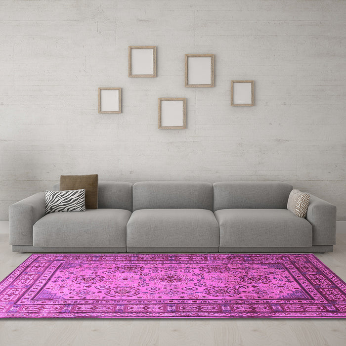 Machine Washable Persian Purple Traditional Area Rugs in a Living Room, wshtr1596pur