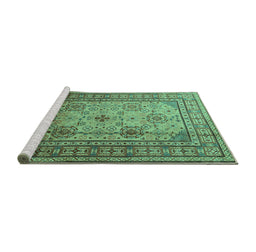 Sideview of Machine Washable Persian Turquoise Traditional Area Rugs, wshtr1596turq