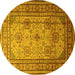 Round Machine Washable Persian Yellow Traditional Rug, wshtr1596yw