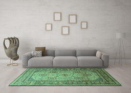 Machine Washable Persian Turquoise Traditional Area Rugs in a Living Room,, wshtr1596turq
