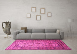 Machine Washable Persian Pink Traditional Rug in a Living Room, wshtr1596pnk