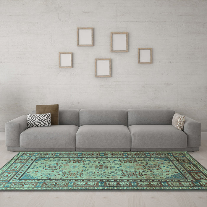 Machine Washable Persian Light Blue Traditional Rug in a Living Room, wshtr1596lblu