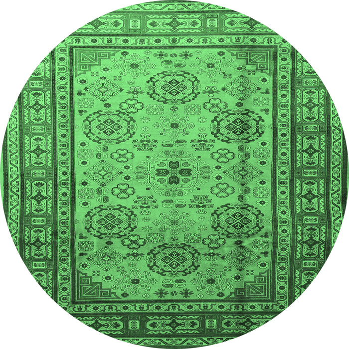 Round Machine Washable Persian Emerald Green Traditional Area Rugs, wshtr1596emgrn