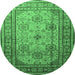 Round Machine Washable Persian Emerald Green Traditional Area Rugs, wshtr1596emgrn