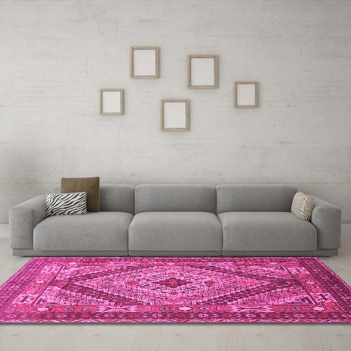 Machine Washable Persian Pink Traditional Rug in a Living Room, wshtr1597pnk