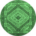 Round Machine Washable Persian Emerald Green Traditional Area Rugs, wshtr1597emgrn