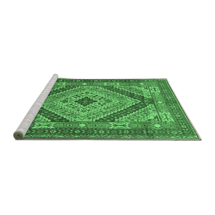 Sideview of Machine Washable Persian Emerald Green Traditional Area Rugs, wshtr1597emgrn