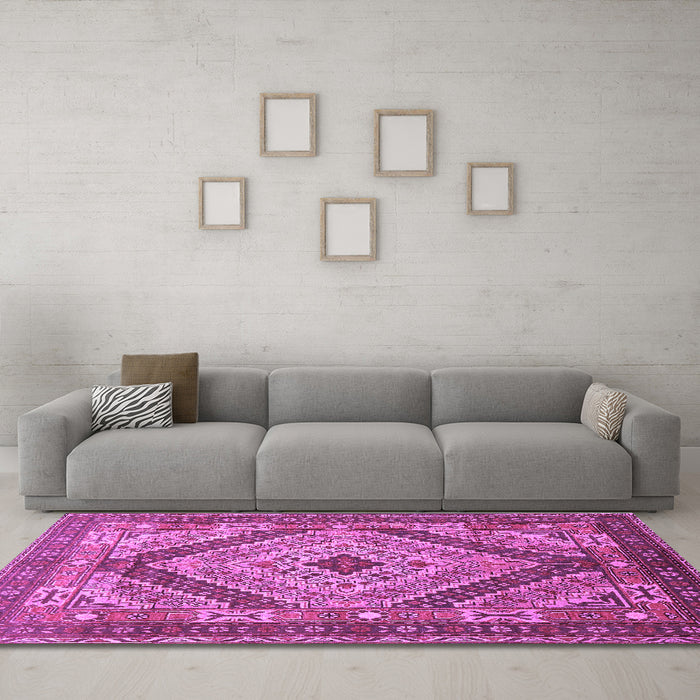 Machine Washable Persian Purple Traditional Area Rugs in a Living Room, wshtr1597pur