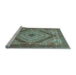 Sideview of Machine Washable Persian Light Blue Traditional Rug, wshtr1597lblu