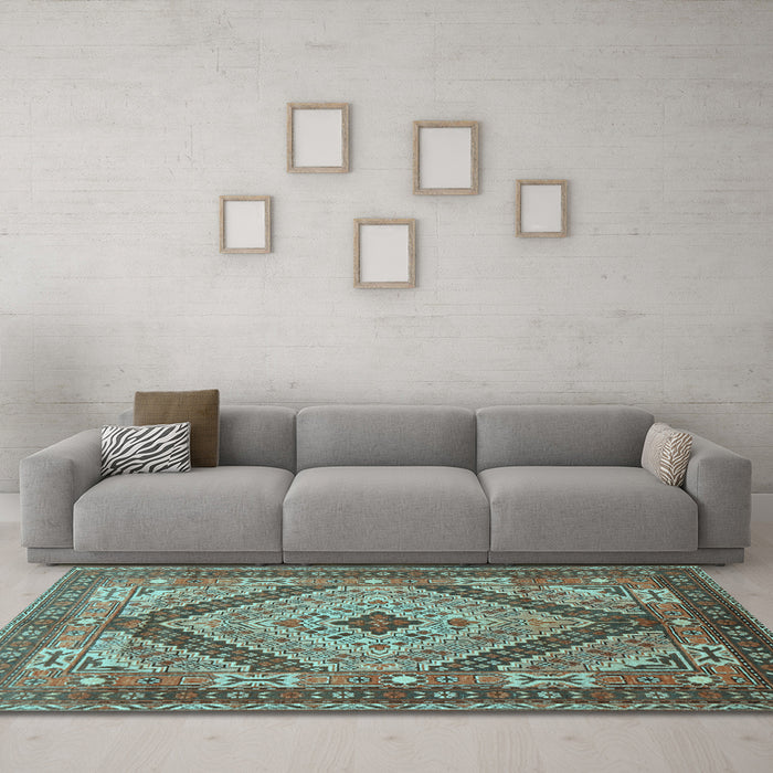 Machine Washable Persian Light Blue Traditional Rug in a Living Room, wshtr1597lblu