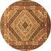 Round Machine Washable Persian Brown Traditional Rug, wshtr1597brn