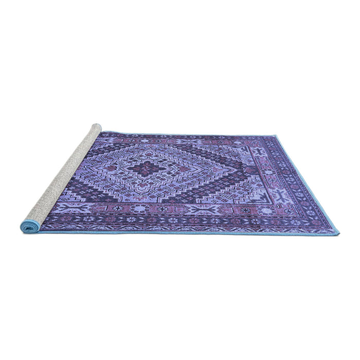 Sideview of Machine Washable Persian Blue Traditional Rug, wshtr1597blu