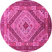 Round Machine Washable Persian Pink Traditional Rug, wshtr1597pnk