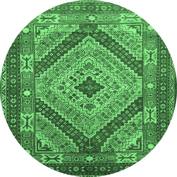Round Persian Emerald Green Traditional Rug, tr1597emgrn