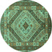 Round Machine Washable Persian Turquoise Traditional Area Rugs, wshtr1597turq