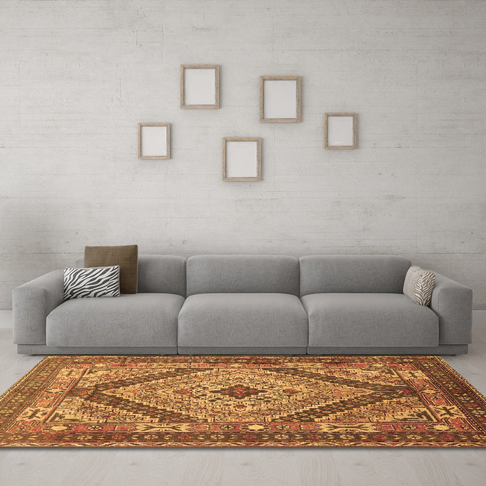 Machine Washable Persian Brown Traditional Rug in a Living Room,, wshtr1597brn