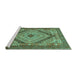 Sideview of Machine Washable Persian Turquoise Traditional Area Rugs, wshtr1597turq