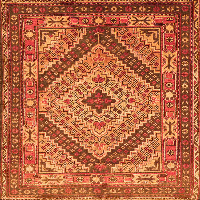 Round Machine Washable Persian Orange Traditional Area Rugs, wshtr1597org