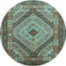 Round Machine Washable Persian Light Blue Traditional Rug, wshtr1597lblu