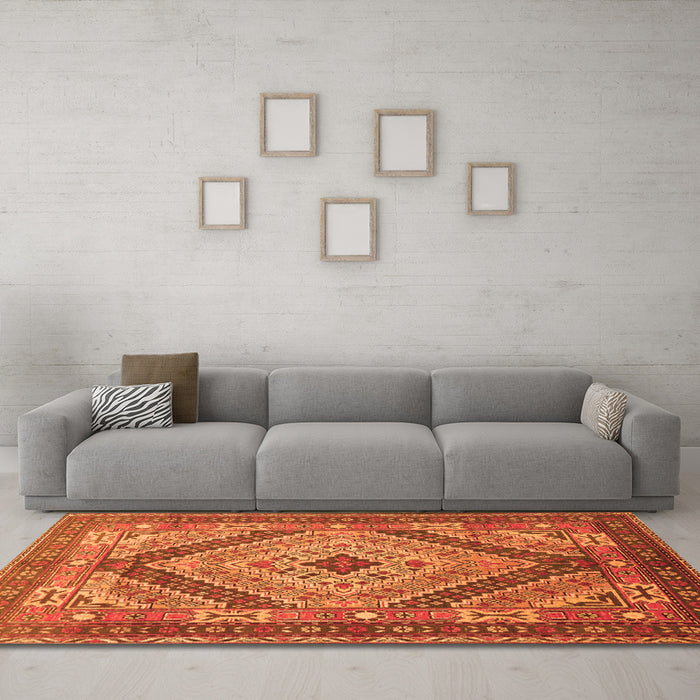Machine Washable Persian Orange Traditional Area Rugs in a Living Room, wshtr1597org