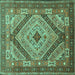 Square Machine Washable Persian Turquoise Traditional Area Rugs, wshtr1597turq