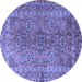 Round Machine Washable Persian Blue Traditional Rug, wshtr1598blu