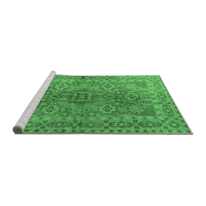Sideview of Machine Washable Persian Emerald Green Traditional Area Rugs, wshtr1598emgrn