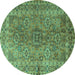 Round Machine Washable Persian Turquoise Traditional Area Rugs, wshtr1598turq