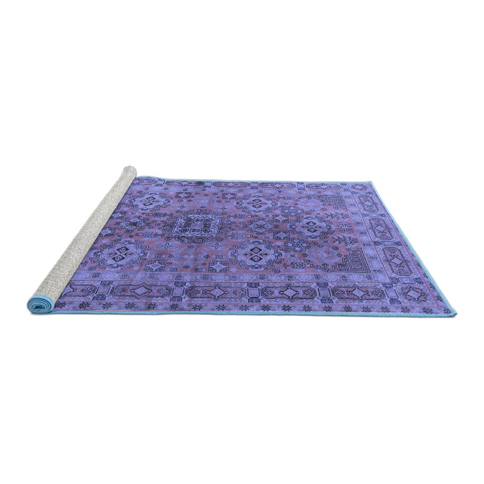 Sideview of Machine Washable Persian Blue Traditional Rug, wshtr1598blu