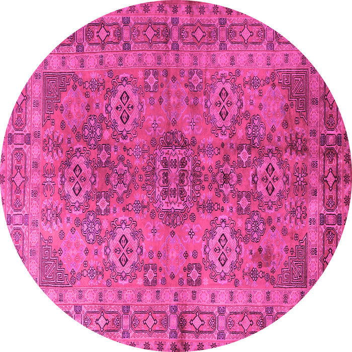 Round Machine Washable Persian Pink Traditional Rug, wshtr1598pnk