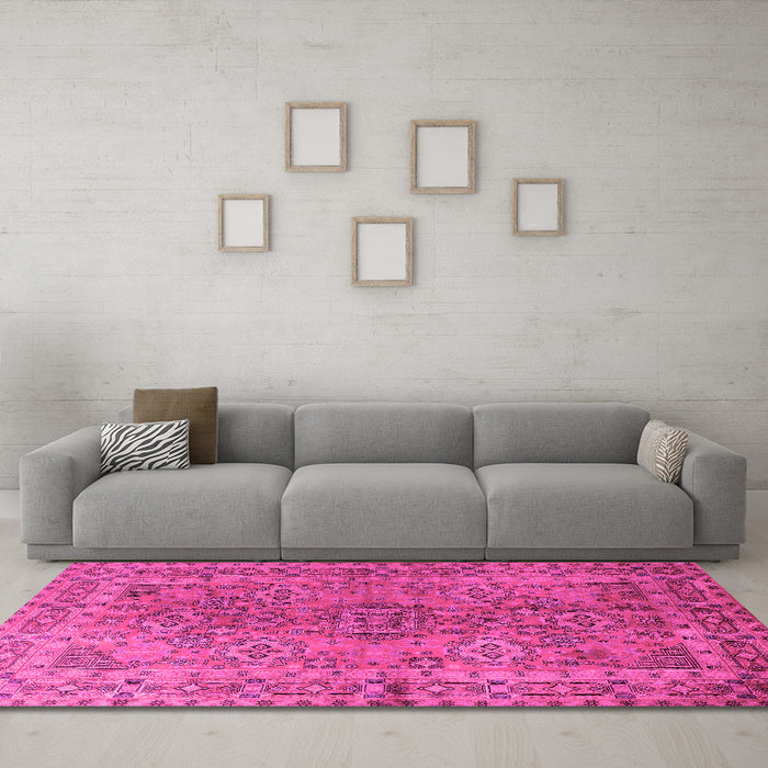 Machine Washable Persian Pink Traditional Rug in a Living Room, wshtr1598pnk