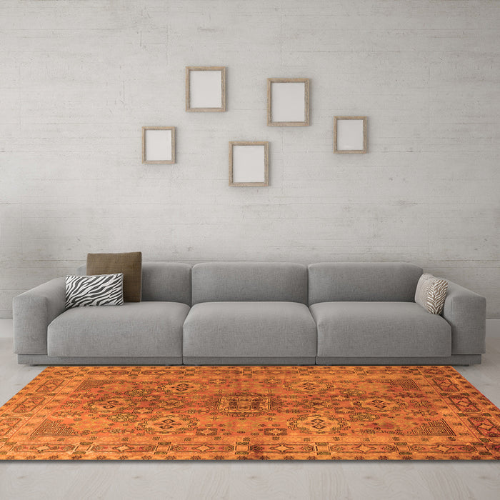 Machine Washable Persian Orange Traditional Area Rugs in a Living Room, wshtr1598org