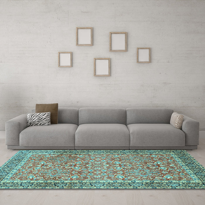 Machine Washable Persian Light Blue Traditional Rug in a Living Room, wshtr1599lblu