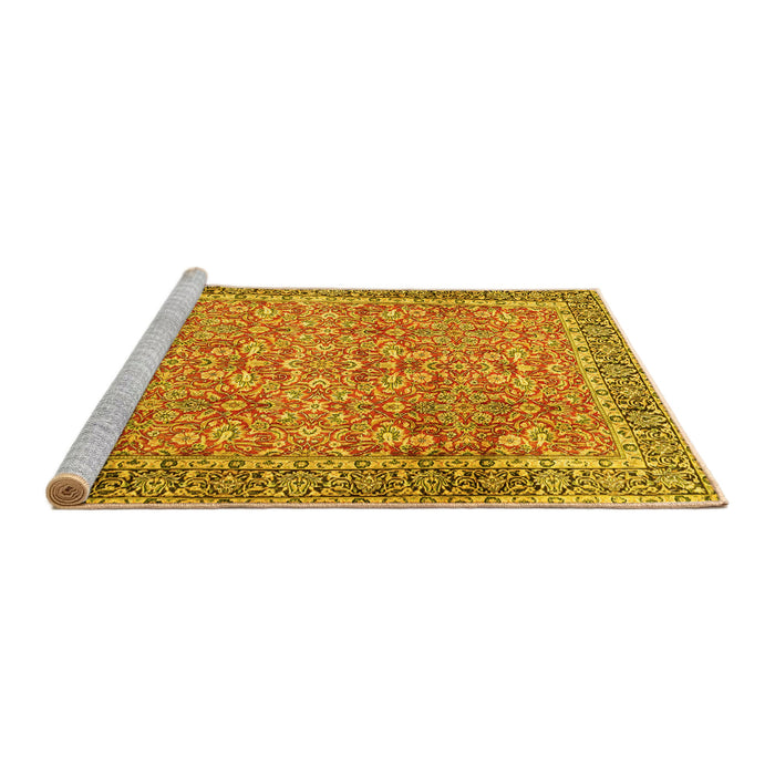 Sideview of Machine Washable Persian Yellow Traditional Rug, wshtr1599yw