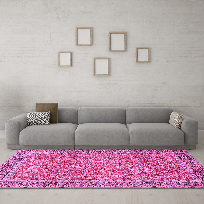 Machine Washable Persian Pink Traditional Rug in a Living Room, wshtr1599pnk